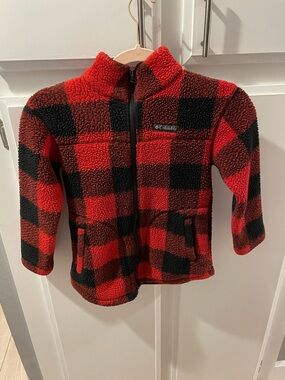 Columbia Kid’s Red & Black Buffalo Plaid Sherpa Jacket, size S (7/8)